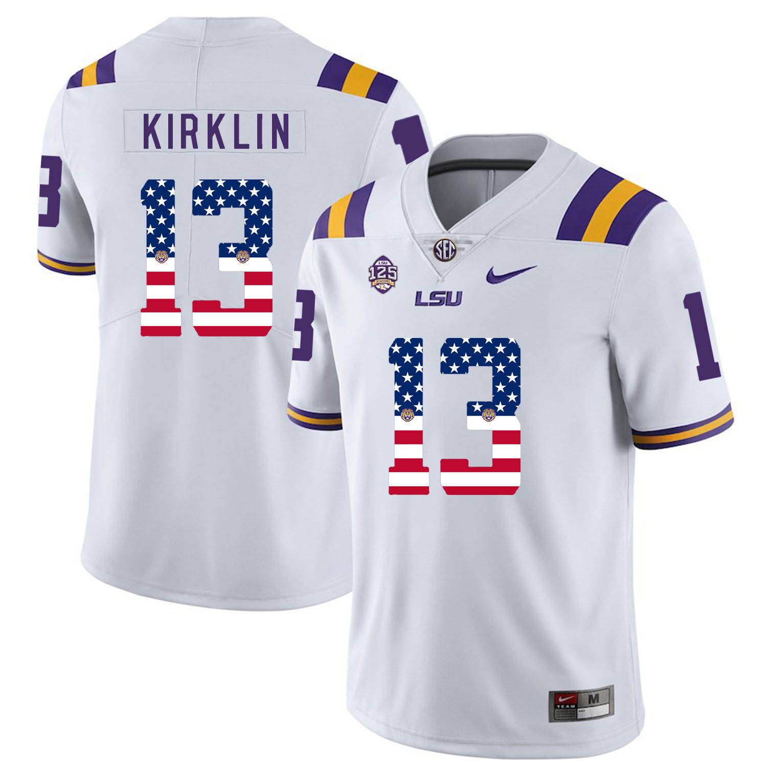 Men LSU Tigers 13 Kirklin White Flag Customized NCAA Jerseys